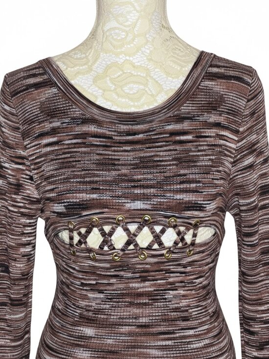 Guess Sweaters - Guess Sweater Rib Knit Top Blouse Space Dye Brown Cream S NWOT